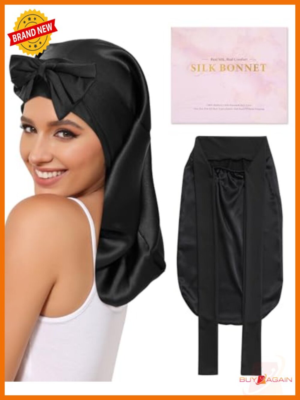 100% Mulberry Silk Sleep Bonnet for Long Hair Adjustable Women's Night Cap